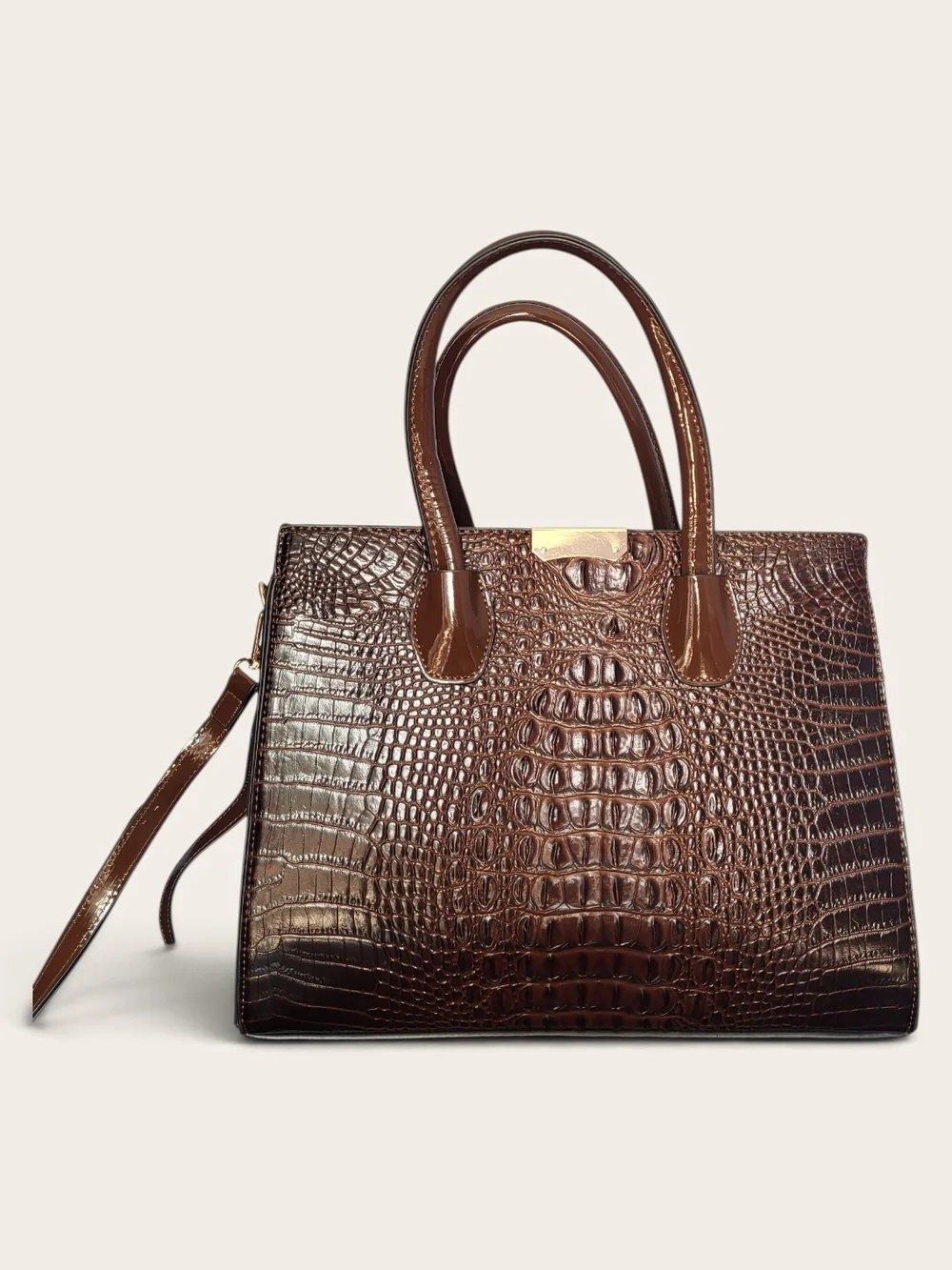 Classic Croc-Embossed Brown Tote Bag